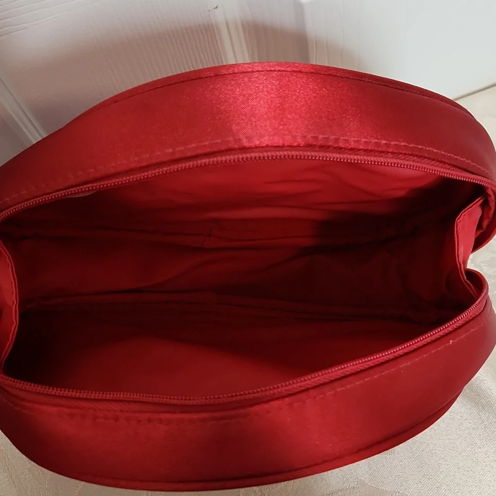 Christian Dior parfums small red satin cosmetic travel bag
